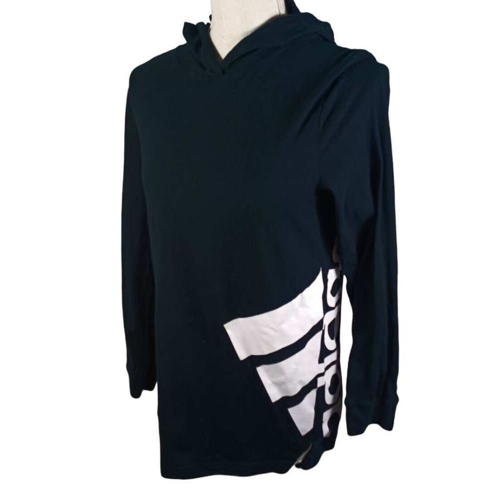 Adidas On The Go Tee Shirt With Hood Youth Large (14-16) Black -Long Sleeve